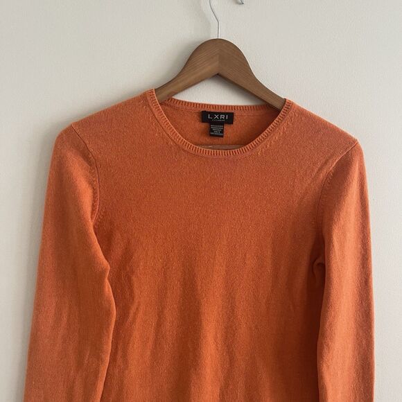 LXRI Cashmere Pullover Sweater S Orange Lightweight Layering Quiet Luxury Basic - Picture 6 of 8